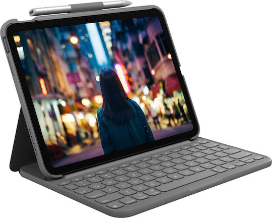 Logitech Bluetooth Slim Folio Flip Cover με Πληκτρολόγιο στα Γερμανικά Γκρι (iPad 2022 10.9'')