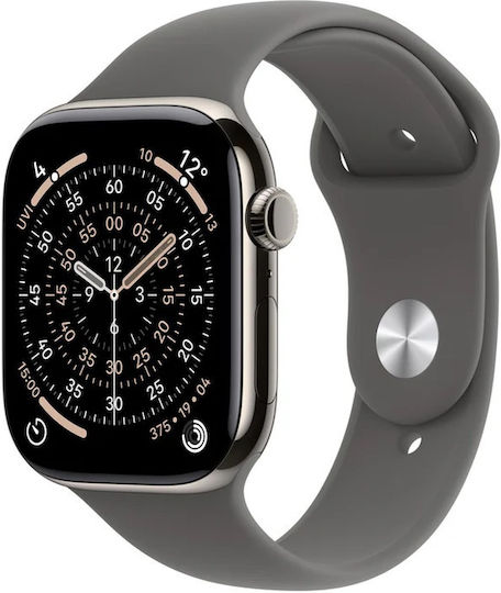 Apple Watch Series 11 Cellular Titanium 46mm Αδιάβροχο με eSIM και Παλμογράφο (Natural Titanium Case with Stone Grey Sport Band - S/M)