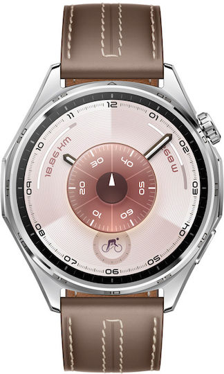 Huawei Watch GT 6 Stainless Steel 46mm Αδιάβροχο με Παλμογράφο (Brown Leather)
