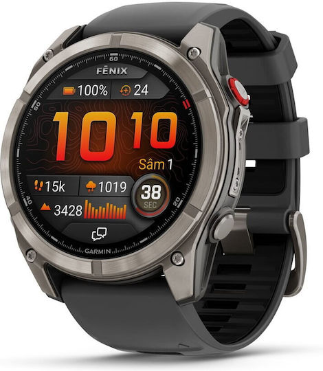 Garmin Fenix 8 Pro Titanium 51mm Αδιάβροχο Smartwatch με eSIM και Παλμογράφο (Graphite/Black Silicone)
