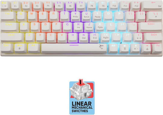 White Shark Wakizashi 2 Gaming Μηχανικό Πληκτρολόγιο 60% με Custom Red διακόπτες και RGB φωτισμό (International English) Λευκό