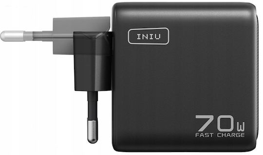 Iniu Φορτιστής Χωρίς Καλώδιο με Θύρα USB-A και 2 Θύρες USB-C 70W Power Delivery Μαύρος (Leopard)