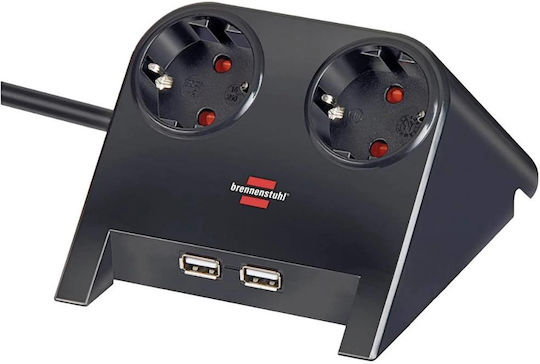Brennenstuhl Πολύπριζο 2 Θέσεων με 2 USB-A και Καλώδιο 1.8m 1153500222