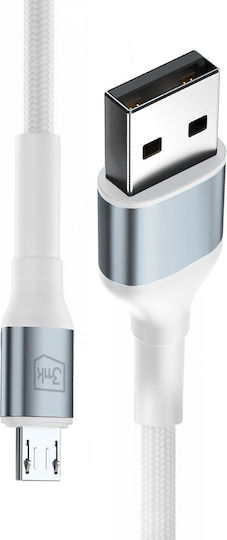 3MK LED / Braided USB 2.0 to micro USB Cable Λευκό 1m 1τμχ