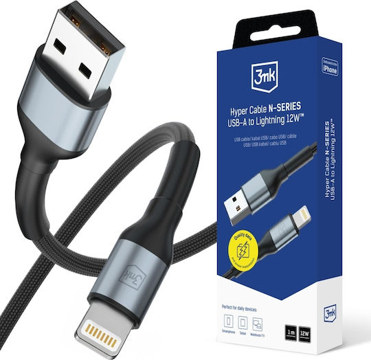 3MK USB-A to Lightning Cable 12W Μαύρο 1m
