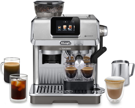 De'Longhi Αυτόματη Μηχανή Espresso Πίεσης 15bar με Μύλο Άλεσης Ασημί EC9455.M