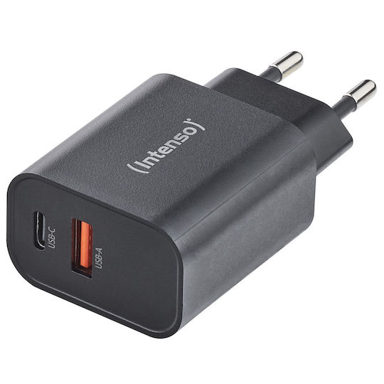 Intenso Φορτιστής Χωρίς Καλώδιο με Θύρα USB-A και Θύρα USB-C 30W Μαύρος (W30AC)