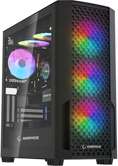 Rampage Shelob Gaming Midi Tower Κουτί Υπολογιστή με Πλαϊνό Παράθυρο και RGB Φωτισμό Μαύρο