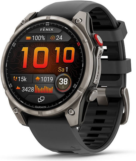 Garmin Fenix 8 Pro Titanium 47mm Αδιάβροχο Smartwatch με eSIM και Παλμογράφο (Graphite/Black)