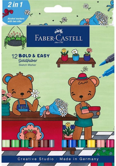 Faber-Castell Μαρκαδόροι Ζωγραφικής Λεπτοί, με Διπλή Μύτη Σετ 12 χρώματα