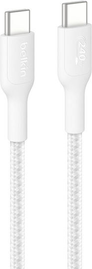 Belkin Braided USB 2.0 Cable USB-C male - USB-C 240W Λευκό 2m CAB025HQ2MWH
