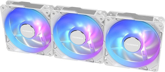 Tcomas FA200 Case Fan 120mm με Λευκό Φωτισμό 3τμχ Λευκό