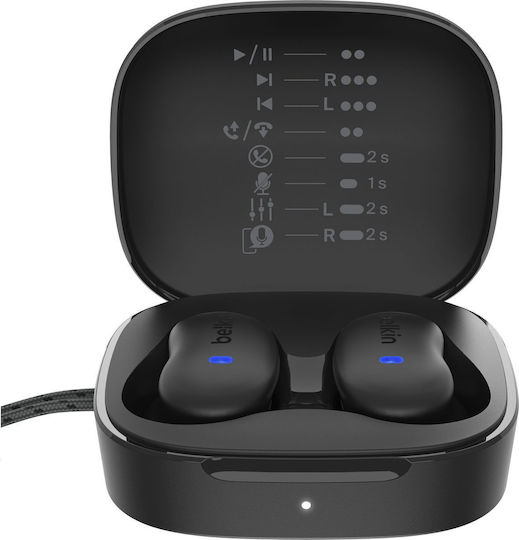 Belkin SoundForm Anywhere Earbud Bluetooth Handsfree Ακουστικά με Αντοχή στον Ιδρώτα και Θήκη Φόρτισης Μαύρα