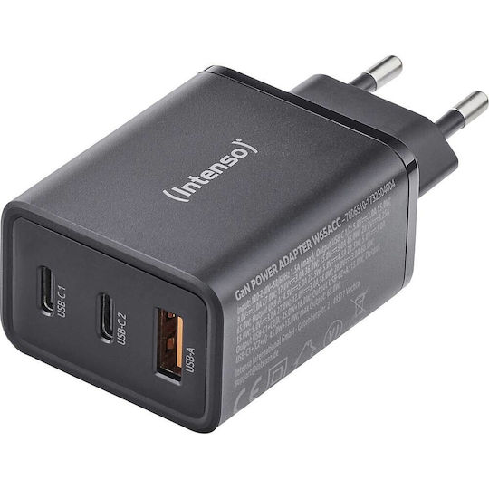 Intenso Power Adapter W65acc Gan 65w Super Fast Charging Macbook Laptop Iphone Samsung Galaxy More Black