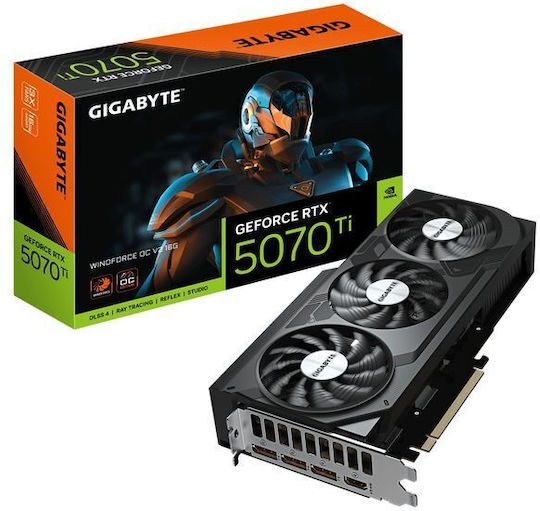 Gigabyte GeForce RTX 5070 Ti rev. 2.0 16GB GDDR7 Windforce OC Κάρτα Γραφικών GV-N507TWF3OCV2-16GD