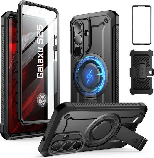 Supcase 360 Full Cover Σιλικόνης / Πλαστικό Σετ με Τζαμάκι Μαύρο (Galaxy S26)