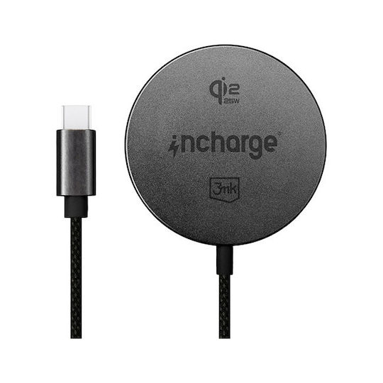 3MK Ασύρματος Φορτιστής Qi2 25W Μαύρος (incharge Align for Apple)