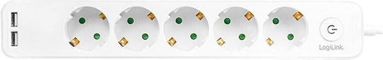 LogiLink Πολύπριζο 5 Θέσεων με 2 USB-A, Διακόπτη και Καλώδιο 1.5m LPS249U