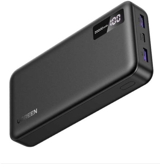 Ugreen PB312 Power Bank 20000mAh 20W με 2 Θύρες USB-A και Θύρα USB-C Μαύρο
