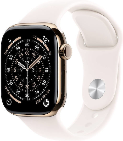 Apple Watch Series 11 Cellular Titanium 42mm Αδιάβροχο με eSIM και Παλμογράφο (Gold Titanium Case with Light Blush Sport Band - S/M)