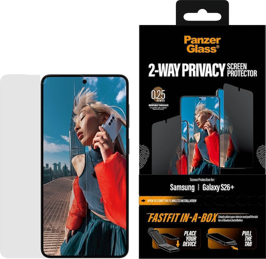 Privacy Safe Tempered Glass Screen Protector By Panzerglass Ultra-wide Fit Fastfit Compatible Samsung Galaxy S26 Plus Black