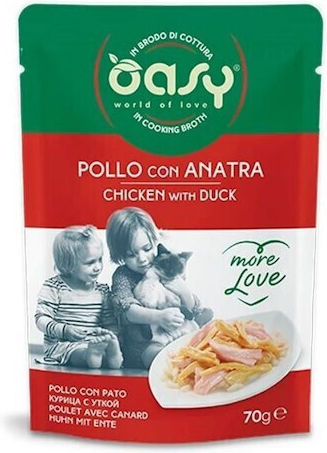 Oasy Love Υγρή Τροφή για Ενήλικες Γάτες σε Φακελάκι με Κοτόπουλο, Πάπια και Κρέας 70gr
