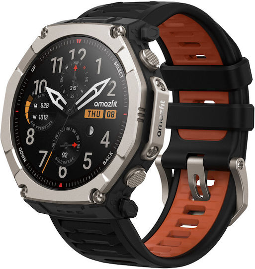 Amazfit T-Rex Ultra 2 Titanium 51mm Αδιάβροχο Smartwatch με Παλμογράφο (Μαύρο)
