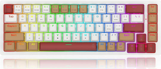 Redragon RAMMUS K677 PRO Ασύρματο Gaming Μηχανικό Πληκτρολόγιο 60% με Custom Brown διακόπτες και RGB φωτισμό (Αγγλικό US) Λευκό