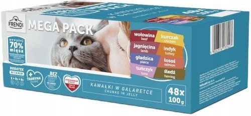 Frendi Υγρή Τροφή για Γάτες με Κρέας, Ψάρια, Βοδινό, Κοτόπουλο, Αρνί, Γαλοπούλα, Σολομό και Τόνο 48x100gr