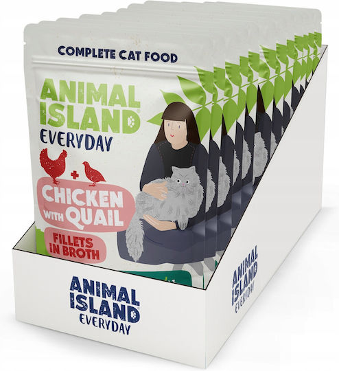 Animal Island Υγρή Τροφή για Γάτες σε Φακελάκι με Κοτόπουλο και Ορτύκι 12x85gr