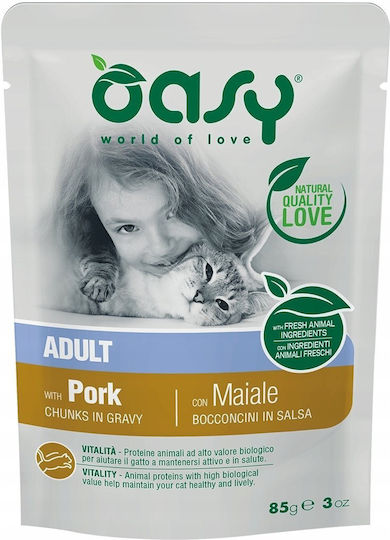 Oasy Chunks In Υγρή Τροφή για Ενήλικες Γάτες με Χοιρινό 85gr