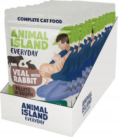Animal Island Υγρή Τροφή για Γάτες σε Φακελάκι με Κουνέλι και Μοσχάρι 12x85gr