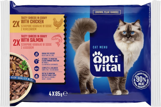 Crave Υγρή Τροφή για Ενήλικες Γάτες σε Φακελάκι με Κοτόπουλο και Σολομό 4x85gr