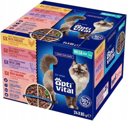 Crave Υγρή Τροφή για Ενήλικες Γάτες σε Φακελάκι με Κοτόπουλο, Βοδινό, Αρνί και Σολομό 24x85gr