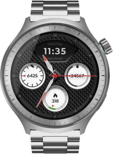 Motorola Moto Watch Aluminium 47mm με Παλμογράφο (Matte Silver)