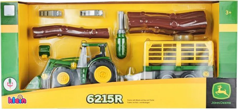20161104175555_klein_john_deere_trakter_me_treiler_xyleia Klein John Deere με Τρέιλερ & Ξυλεία Τρακτέρ 1:24 Αγροτικό για 3+ Ετών - Image 1