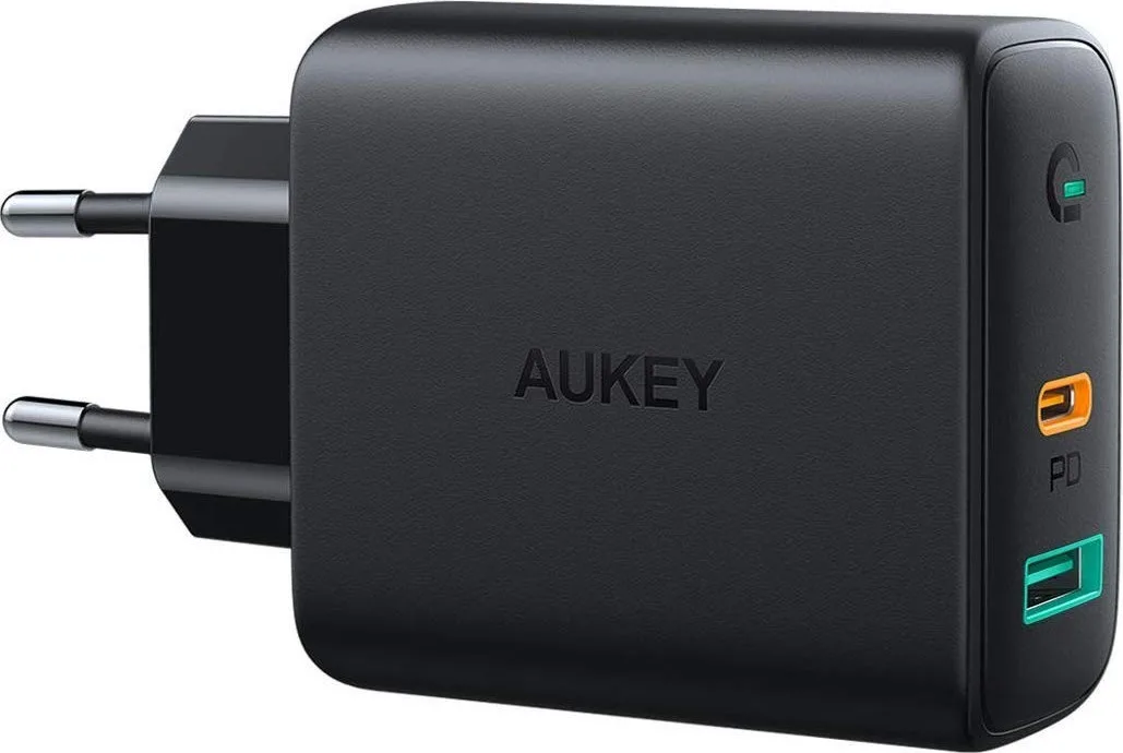 20191107132758_aukey_usb_usb_c_wall_adapter_mayro_pa_d1 Aukey Φορτιστής Χωρίς Καλώδιο με Θύρα USB-A και Θύρα USB-C 30W Power Delivery Μαύρος (PA-D1) - Image 1
