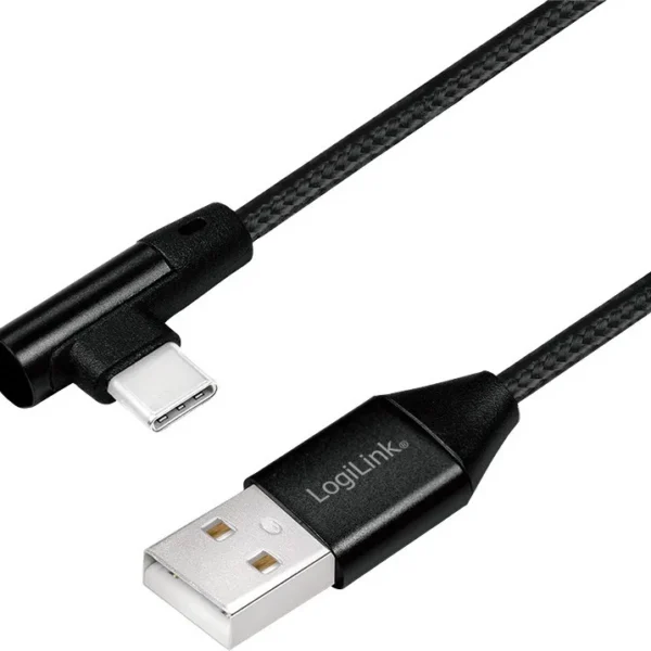 LogiLink Angle (90°) / Braided USB 2.0 Cable USB-C male - USB-A male Μαύρο 0.3m (CU0137)