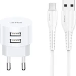 Usams Φορτιστής με 2 Θύρες USB-A και Καλώδιο micro USB Λευκός (T20)