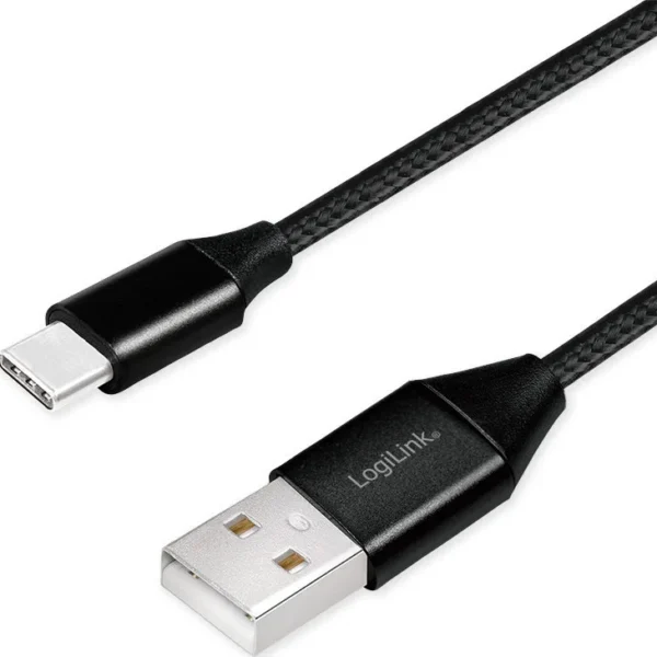LogiLink Braided USB 2.0 Cable USB-C male - USB-A Μαύρο 0.3m (CU0139)