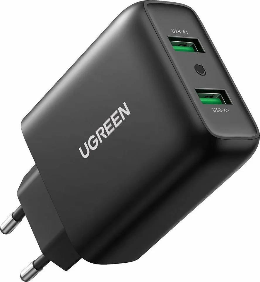 20210816171314_ugreen_2x_usb_a_wall_adapter_36w_mayro_2_port_36w_quick_charger Ugreen Φορτιστής Χωρίς Καλώδιο με 2 Θύρες USB-A 36W Quick Charge 3.0 Μαύρος (CD161) - Image 1