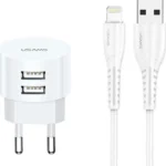 Usams Φορτιστής με 2 Θύρες USB-A και Καλώδιο Lightning Λευκός (T20)