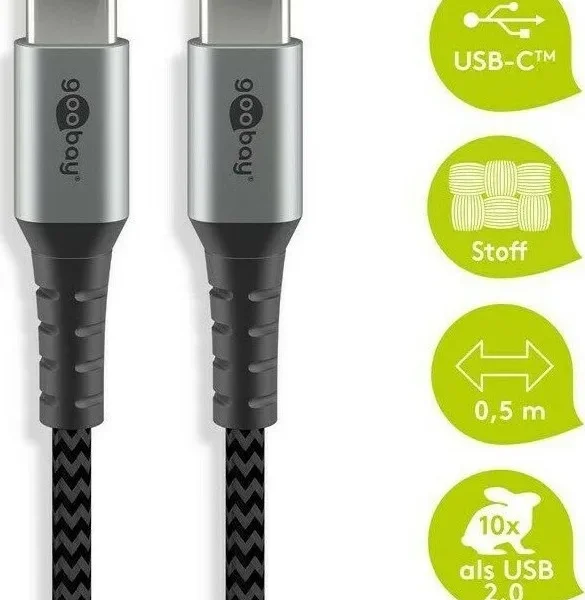 Goobay Braided USB 2.0 Cable USB-C male - USB-C 60W Γκρι 0.5m (49301)
