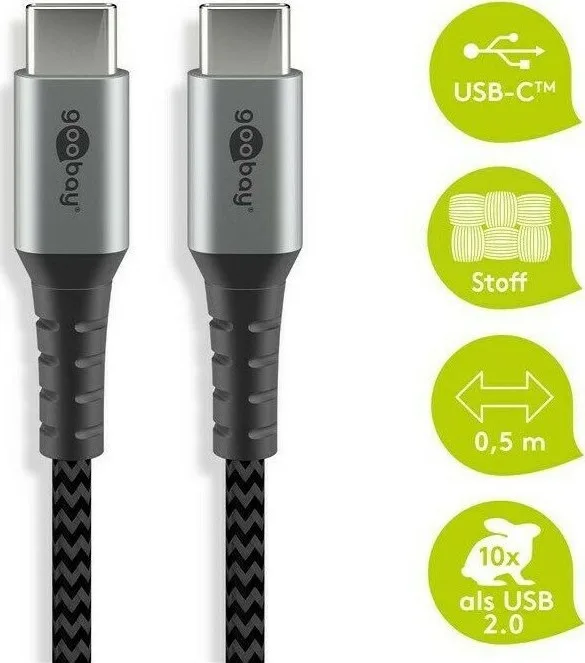 Goobay Braided USB 2.0 Cable USB-C male - USB-C 60W Γκρι 0.5m (49301) - Image 1
