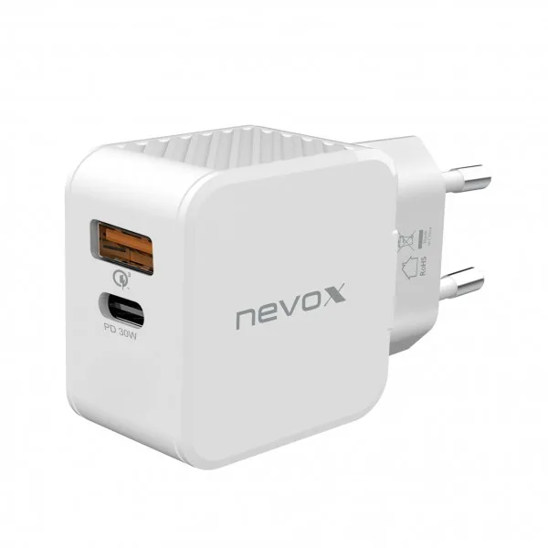 Nevox Φορτιστής Χωρίς Καλώδιο με Θύρα USB-A και Θύρα USB-C 30W Power Delivery / Quick Charge 3.0 Λευκός (2009) - Image 1