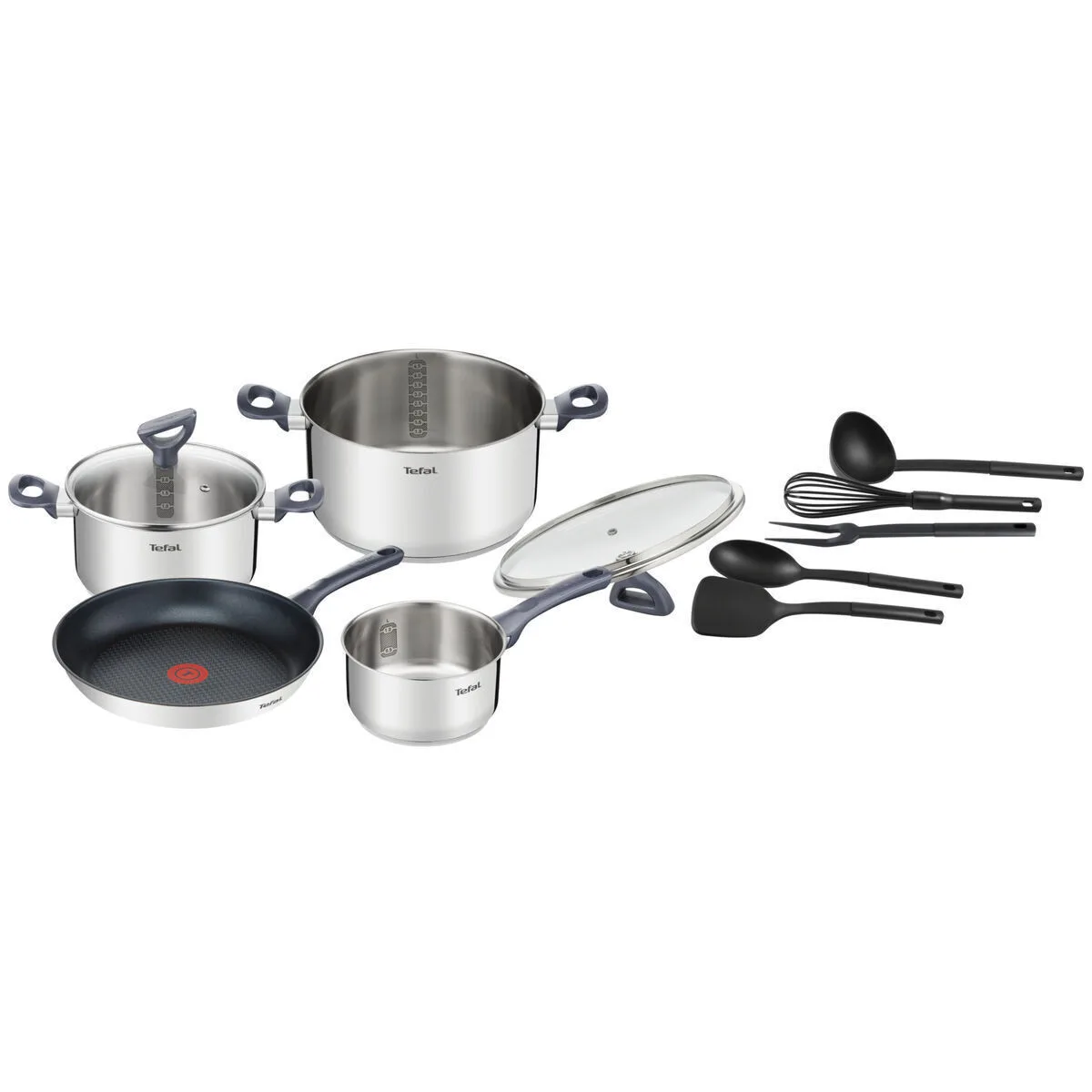 Tefal Daily Cook Σετ Μαγειρικά Σκεύη από Ανοξείδωτο Ατσάλι Ασημί με Αντικολλητική Επίστρωση S7173497 11τμχ - Image 1