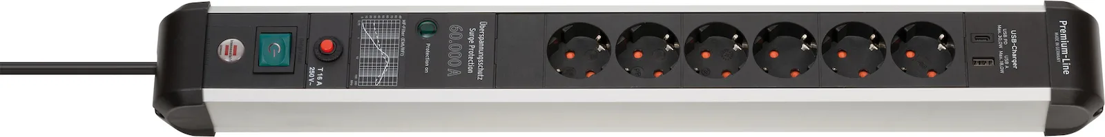 Brennenstuhl Πολύπριζο Aσφαλείας 6 Θέσεων με USB-A, USB-C, Διακόπτη και Καλώδιο 3m 1391010620 - Image 1