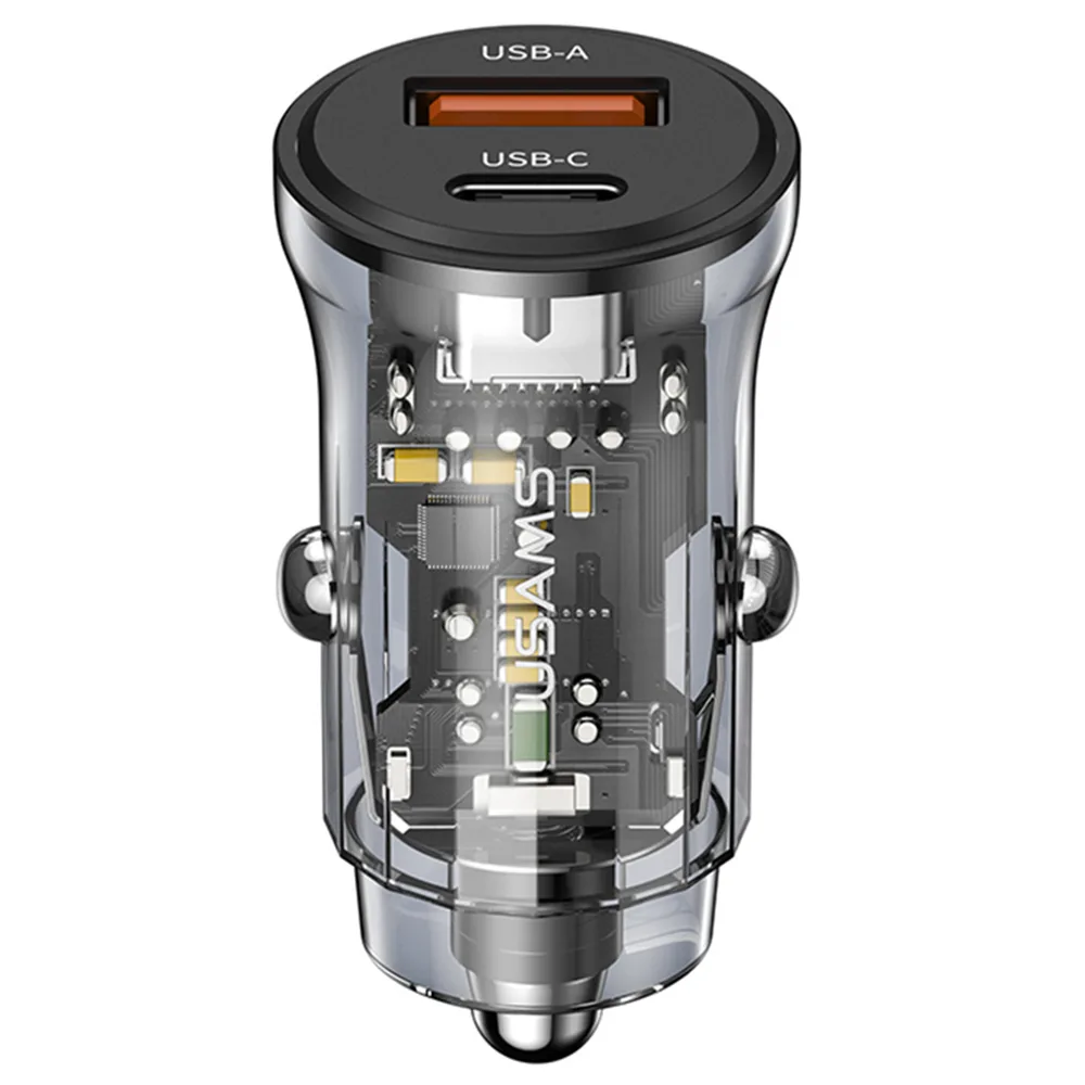 Usams Φορτιστής Αυτοκινήτου C32 CC164 30W με Θύρες: 1xUSB 1xType-C Μαύρος CC164CC01 - Image 1