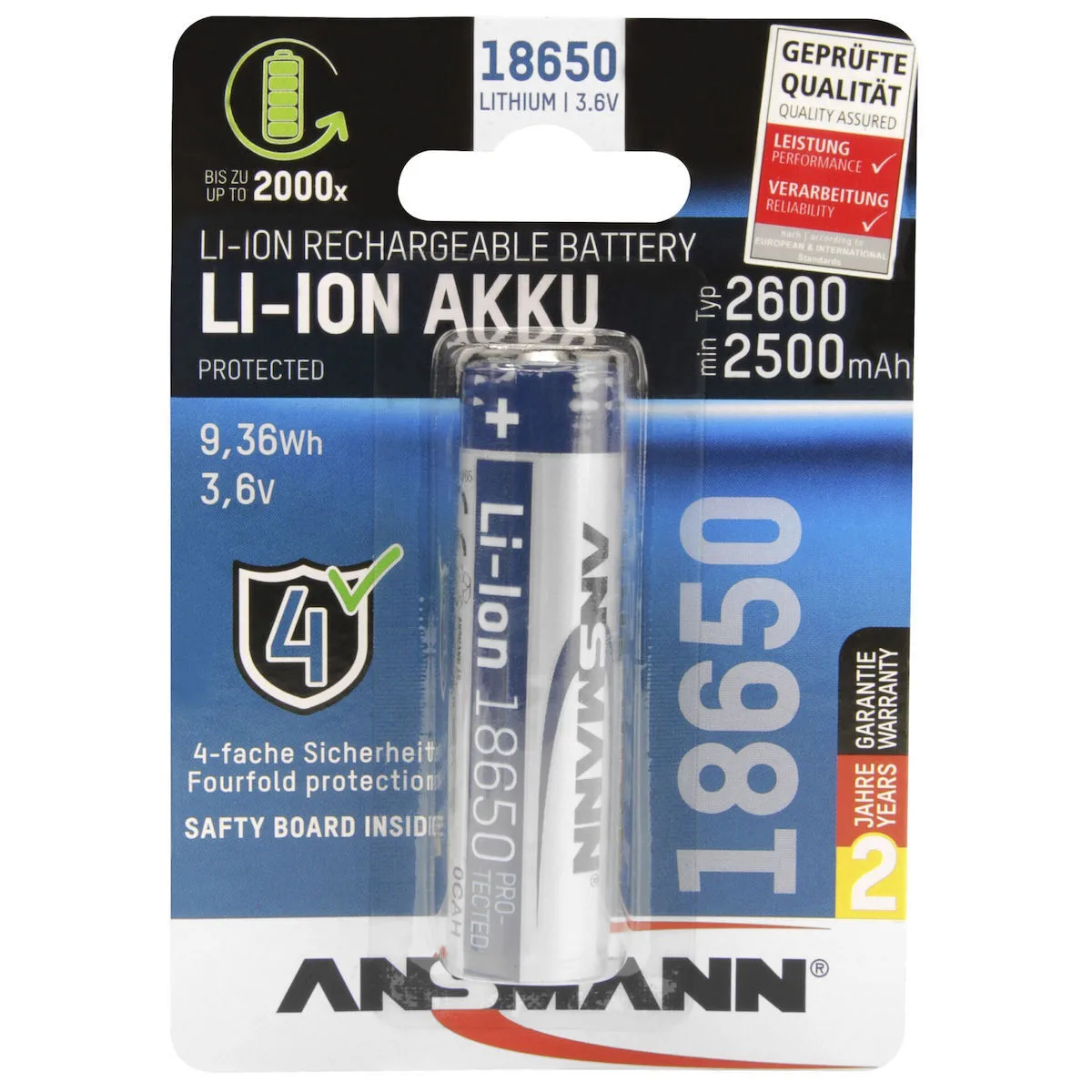 Ansmann Akku Επαναφορτιζόμενη Μπαταρία 18650 Li-ion 2600mAh 3.6V 1τμχ - Image 1