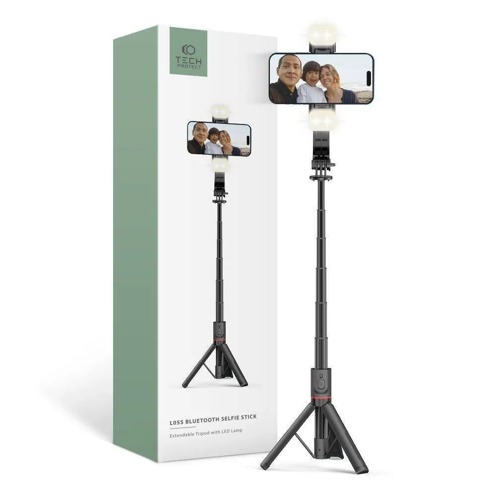 20240227102314_selfie_stick_tripodo_kinitou_me_bluetooth_mayro Tech-Protect L05S Selfie Stick Τρίποδο Κινητού με Bluetooth Μαύρο - Image 1